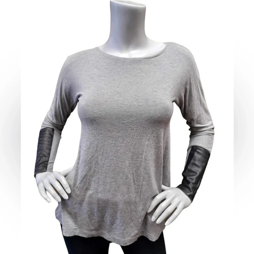 Club Monaco Faux Leather Accent Jersey Knit Long Sleeve Size XS